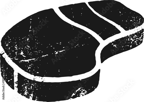 Grunge illustration of a single raw steak cut with textured shading and bold outlines