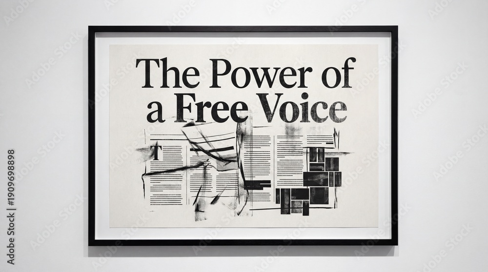Fototapeta premium A black and white framed print featuring the bold text 