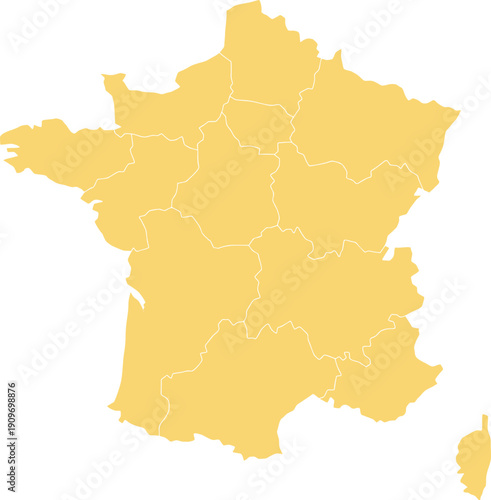 Outline map of France with regions simple vector illustration