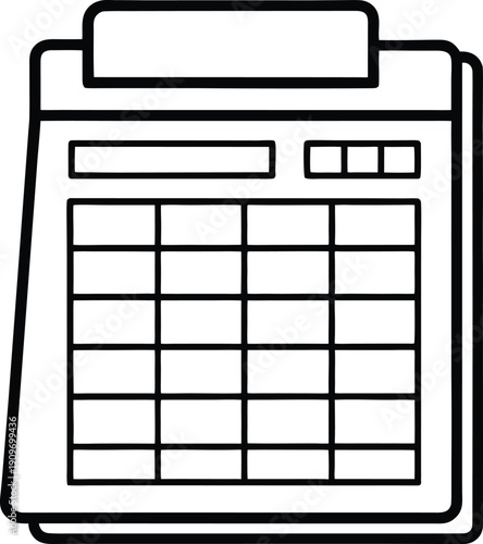 Outline Vector Icon of Daily Schedule Planner or Calendar Grid - Essential Minimalist Line Art Symbol for Business Organization, Time Tracking, Agenda, and Spreadsheet Design Interface.