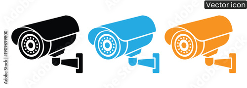 Enhance your security with these sleek camera icons in black, blue, and orange, perfect for illustrating safety and surveillance concepts