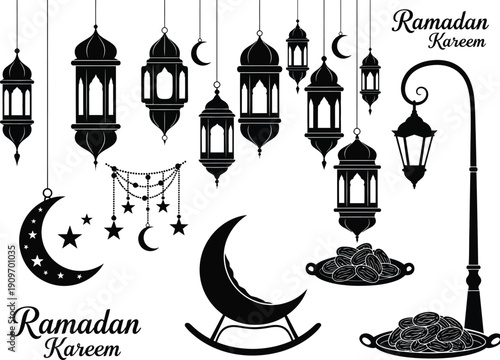 an exquisite collection of ramadan lanterns crescent moons and decorative stars creates a festive and spiritual atmosphere symbolizing the holy month