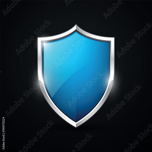 Blue chrome shield logo icon. Vector illustration