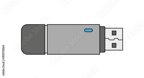 Gray USB Flash Drive with Blue Indicator.