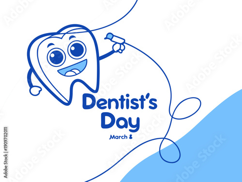 Dentist day celebration with cartoon tooth character and dental hygiene tools  fun dental health awareness concept