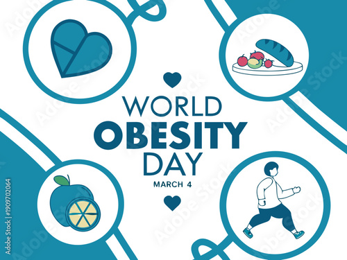World Obesity Day awareness campaign with icons  healthy food and exercise