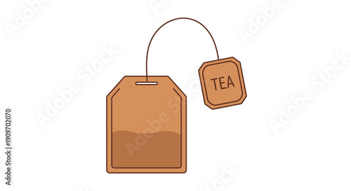 Tea bag with tea leaves and string on white background.