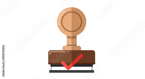 Rubber Stamp with Red Checkmark Indicating Approval or Validation.