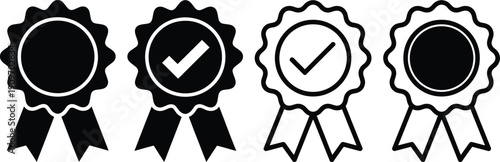 Four different types of award badges with checkmarks and empty spaces