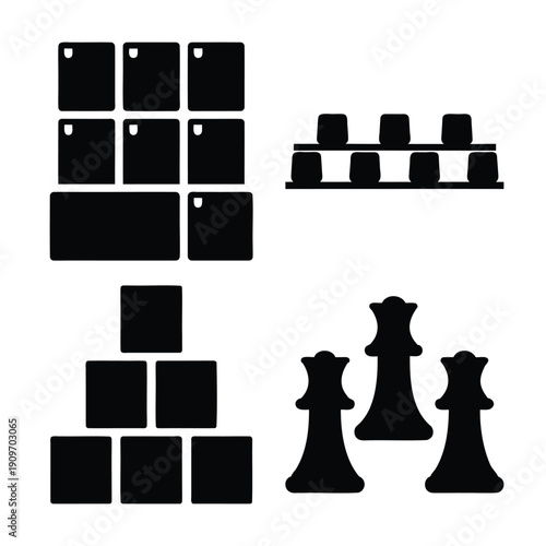 A diverse collection of black silhouette icons representing organization, structure, and strategy