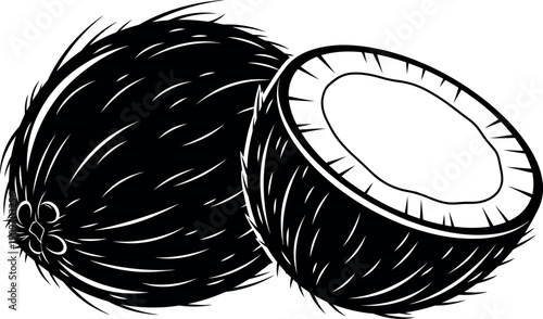 Black and white coconut icon tropical nut exotic beach food