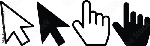 Illustration of various pointing devices including mouse, touchpad, and fingers