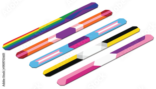 Modern Isometric Icons Representing LGBTQ+ Flags for Corporate Inclusion and Diversity Strategy Visualization