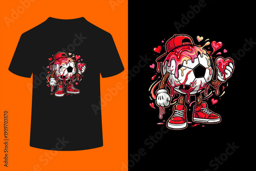 Soccer Football Drip Heart Icecream Happy Valentine's Day T-Shirt
