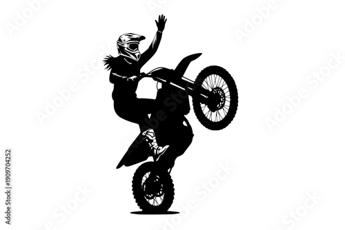 Female Motocross Rider Victory Wheelie Celebration Silhouette Vector for Sport Winning and Achievement Concept