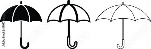 Three distinct umbrellas showcasing different styles and designs