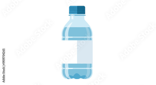 A clear plastic water bottle with blue cap.