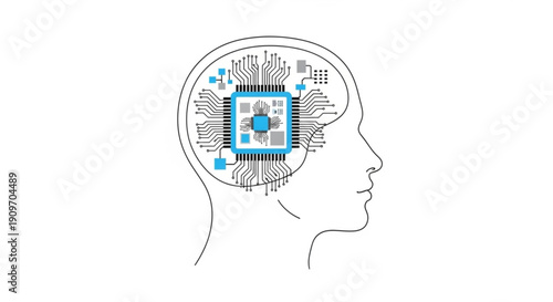 Human head with circuit board brain technology concept for artificial intelligence and neural networks