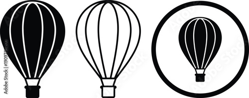 Three distinct hot air balloons with unique designs and shapes.