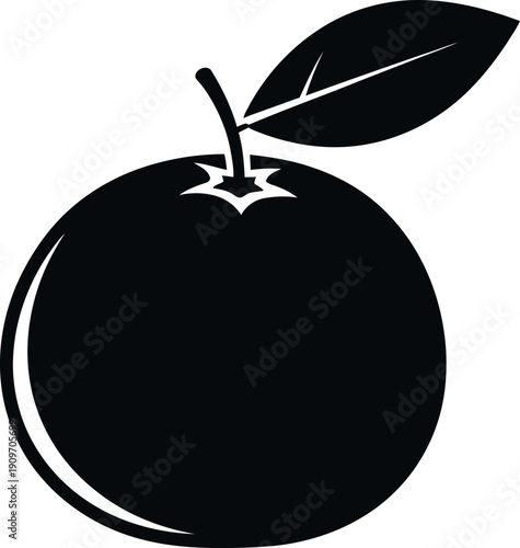 Black and white tangerine icon sweet citrus orange fruit slice