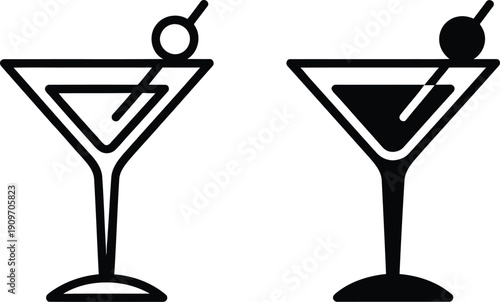 Two elegant martini glasses with male and female symbols on the garnish.
