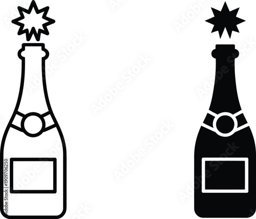 Two bottles of champagne with different label designs and colors.