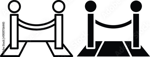 Two distinct types of stanchions with ropes for crowd control or guidance