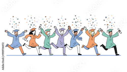 High-Energy Diverse Graduates Celebrating Success and Ready to Enter the Professional Talent Pipeline