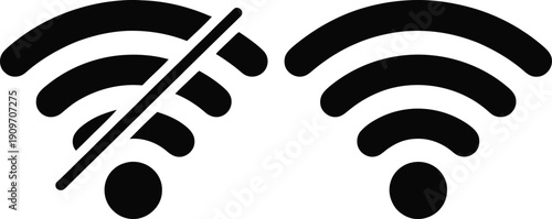 Wireless network icon with a line through it indicating no connection.