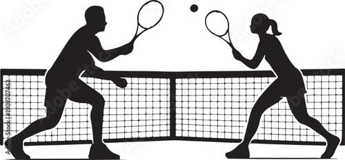 Tennis match silhouette