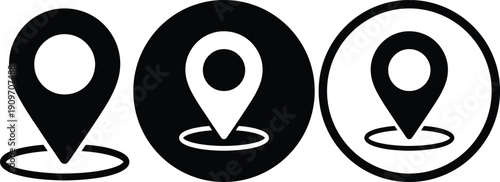 Three different styles of location markers on a white background