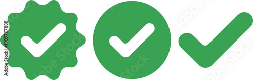 Three different types of checkmarks in green color against a white background
