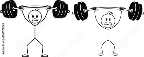 Two stick figure characters lifting heavy barbell weights side by side