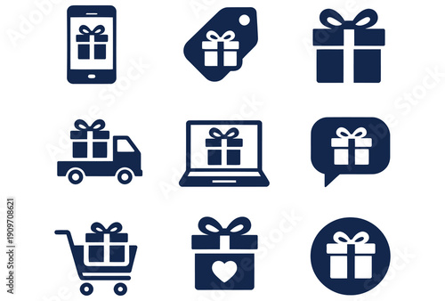Collection of icons representing e-commerce and gift delivery services