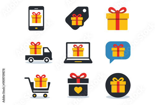 Collection of icons representing various e-commerce and gift delivery methods
