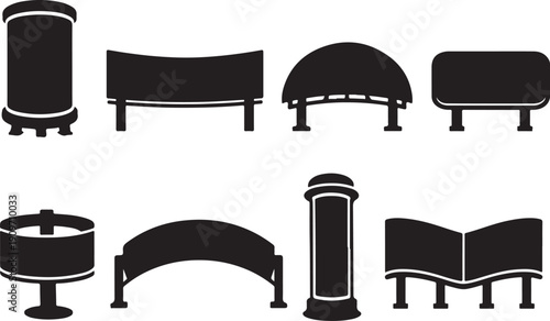 Set of furniture icons including chairs, tables, sofas and other interior objects in simple vector style
