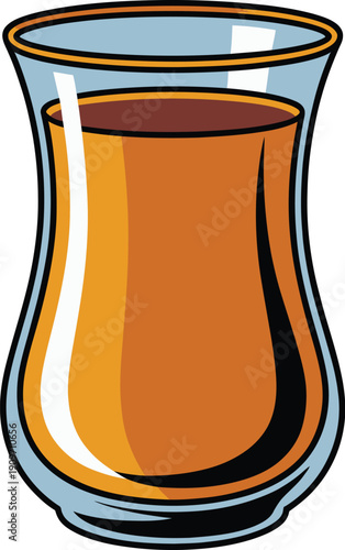 Traditional turkish tea in tulip shaped glass cup isolated on transparent background vector illustration