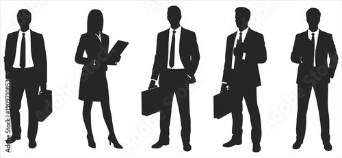 Business Professionals Silhouettes with Briefcases and Folders Stock Media