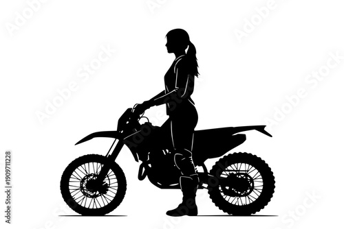 Female Motocross Rider Hero Pose on Dirt Bike Silhouette Vector for Adventure and Outdoor Sport Branding