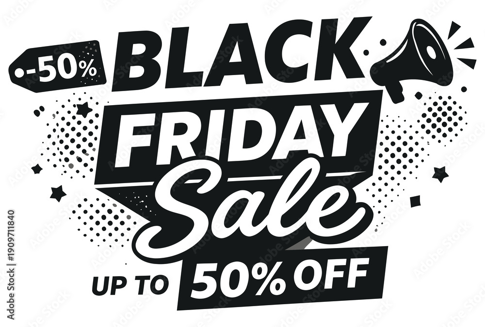 Obraz premium Black friday sale promotion offering up to fifty percent off discounts on various items