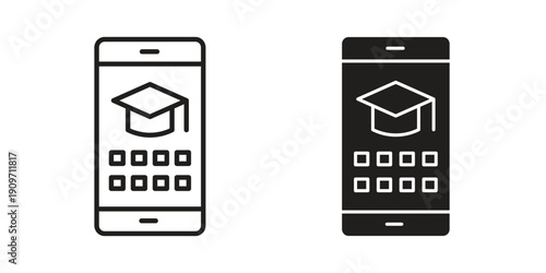 Mobile learning icon concept template. linear or solid icon collection