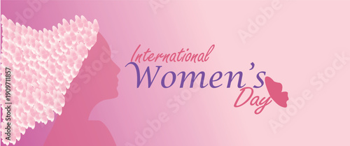 8 march women's day Poster or banner with flower and sweet hearts on pink background.