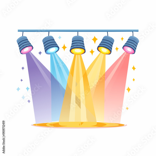 Colorful spotlights illuminating a stage for a performance or concert concept