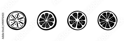 Citrus Fruit Slices In Hand Drawn Style Set. Freshness, Vitamin C, Healthy Eating Doodle Sketch Collection. Citrus Variety Illustration. Isolated Vector Illustration