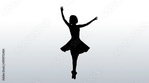 A black silhouette of a ballerina in mid-leap on a gradient background