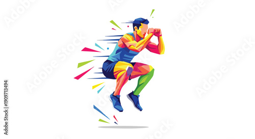Hyper-Vibrant Geometric Athlete Symbolizing Breakthrough Performance and Market Velocity