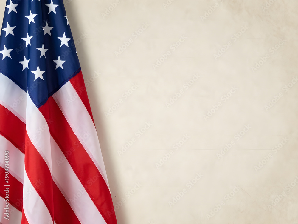 Obraz premium United States flag on President day with a textured beige background with copy space presidents day representation in America 