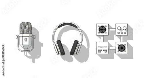 Essential toolkit diagram for high-quality podcasting, voiceover recording, and digital broadcast production setup