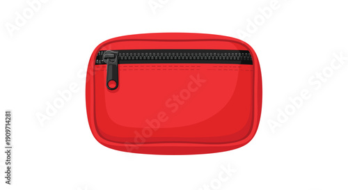 A vibrant red compact pouch with a sleek black zipper closure is depicted, ideal for small item storage.
