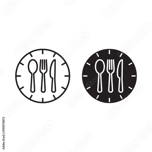 Clock face design featuring cutlery fork knife and spoon icons